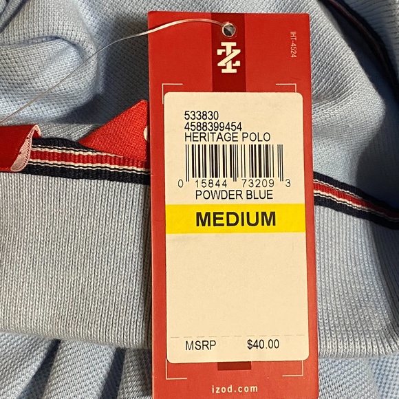 IZOD Powder Blue Heritage Polo Shirt Top Mens NWT - Picture 8 of 10